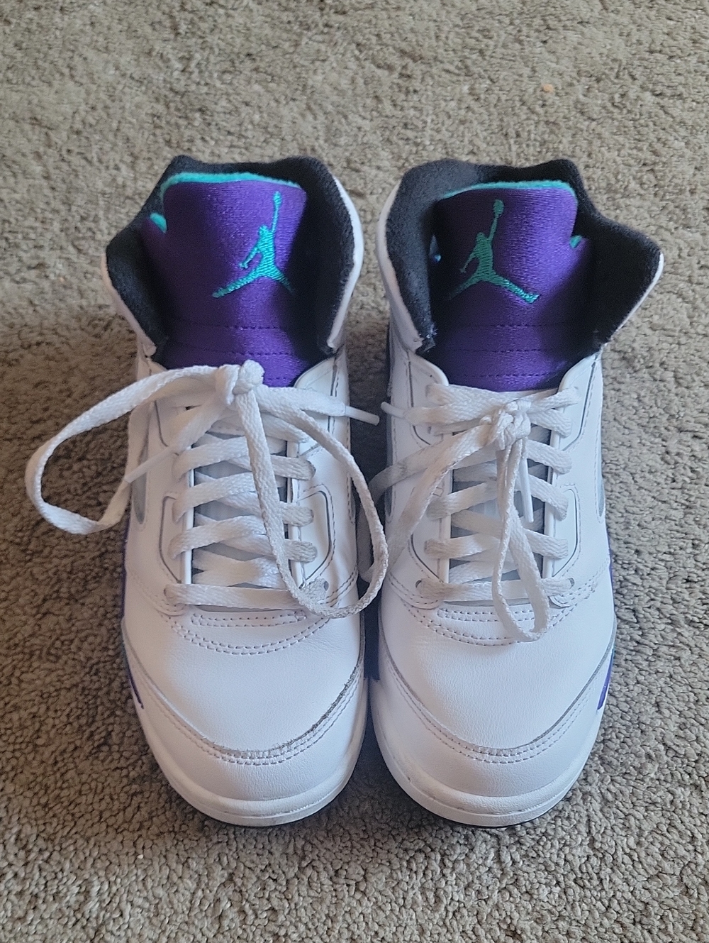 Jordan Kids White Sneakers with Purple and Teal Accents